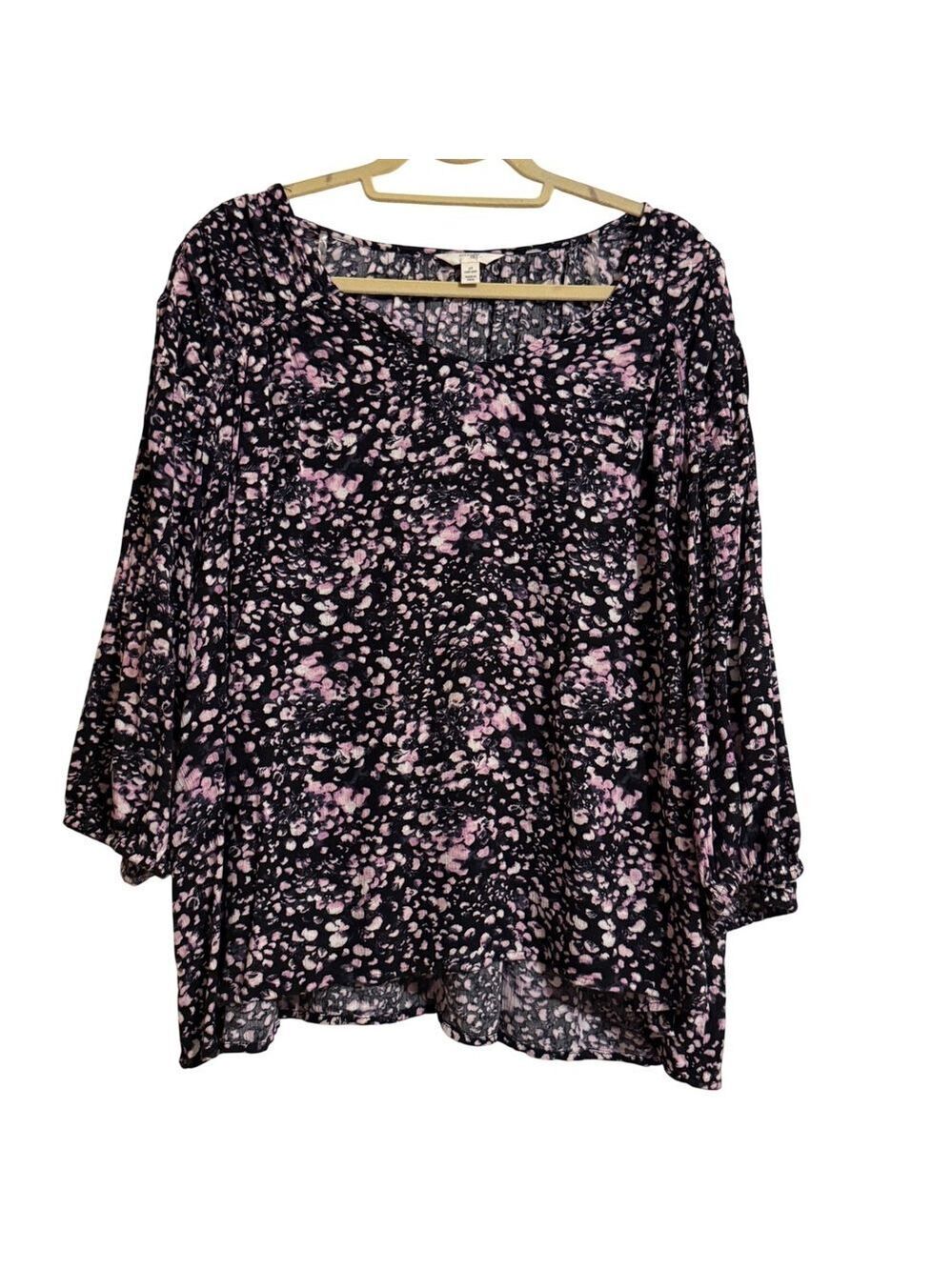 Terra & Sky Black and Pink Floral Print Blouse